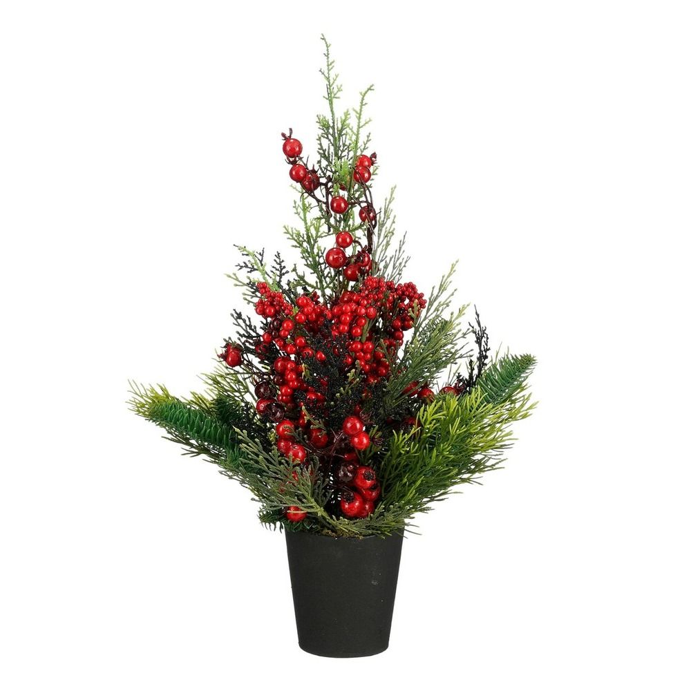 Mica decorations cèdre sapin de noël artificiel en pot - h45 x ø18 cm - rouge, vert