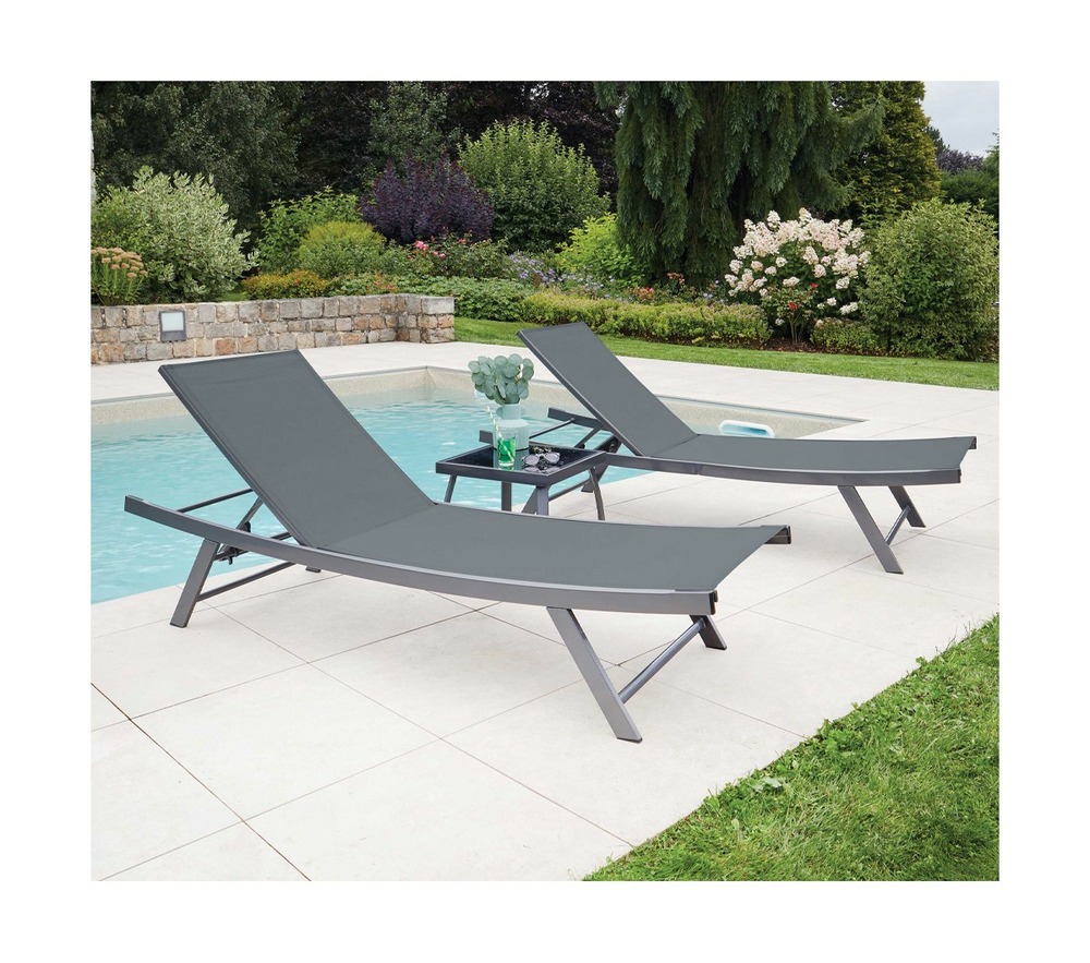 Ensemble transat de jardin et table basse en acier - gris anthracite - ario