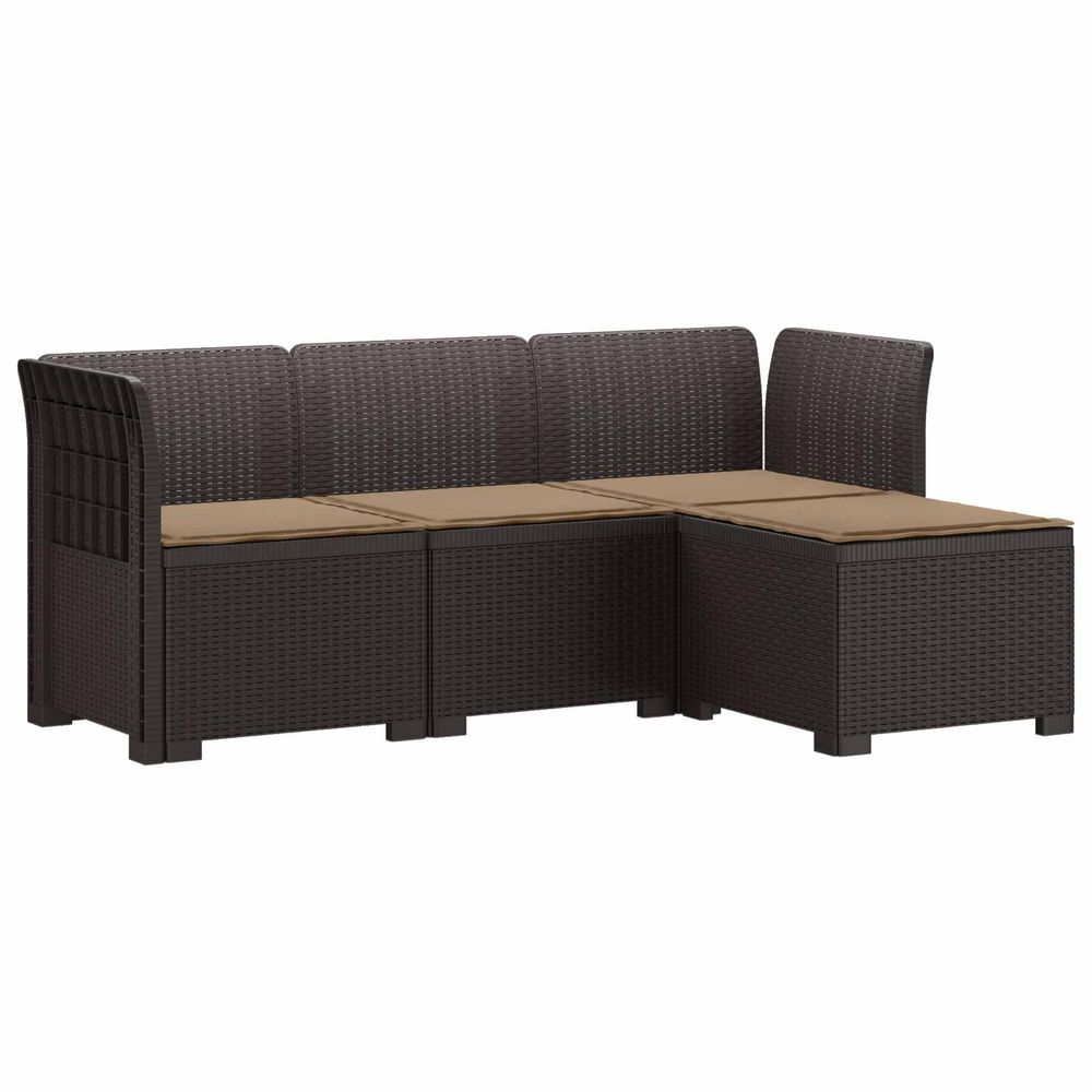 Canapé de jardin 4 places avec coussins style rotin pp marron