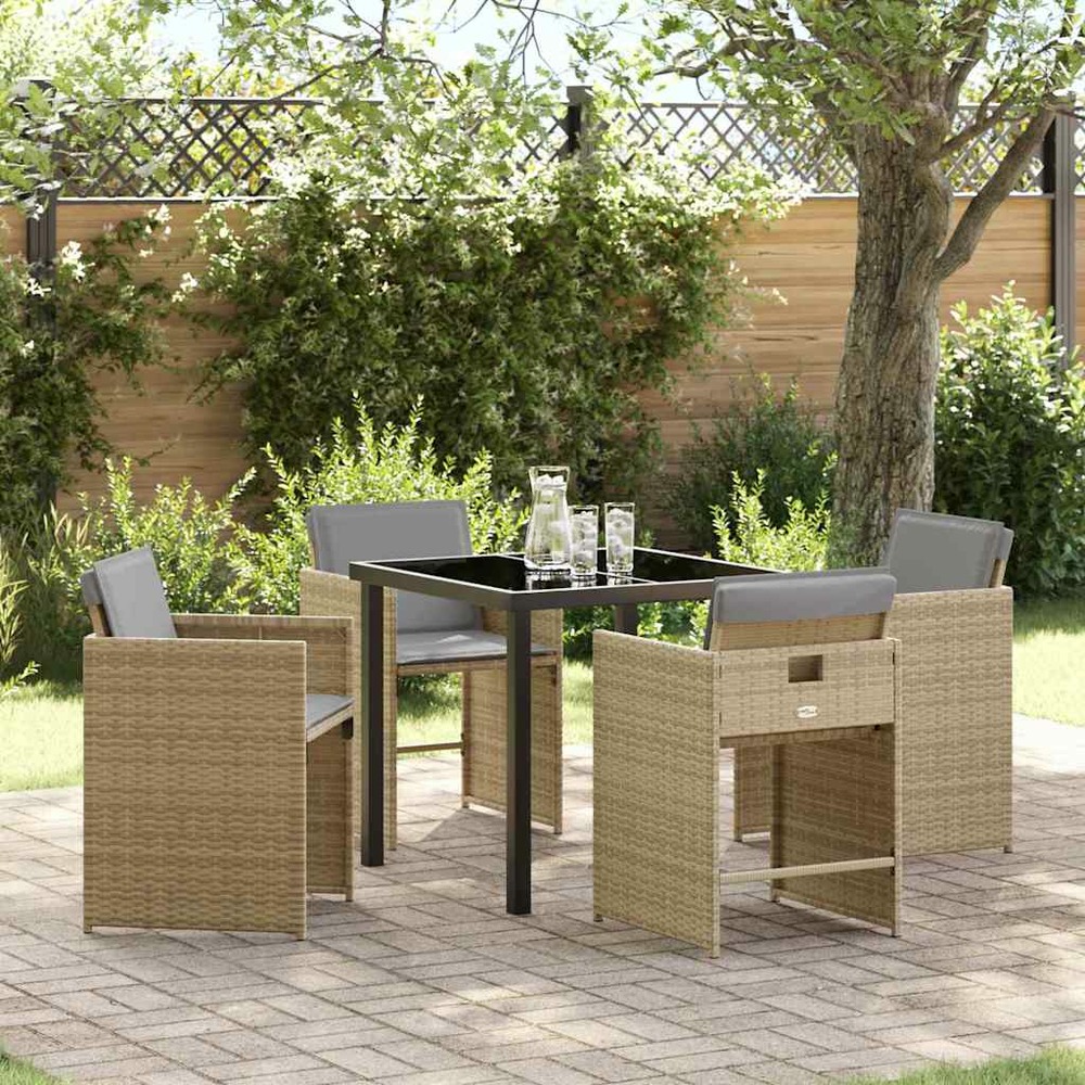 Ensemble de salle à manger pour jardin 5 pcs beige polyrotin