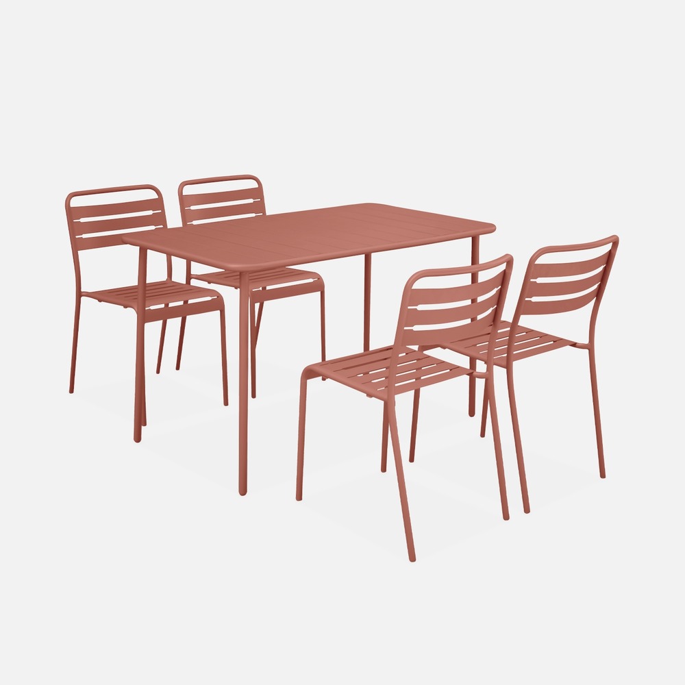 Table de jardin et 4 chaises en acier, amélia, 120x70xh72.5cm (12.2kg)