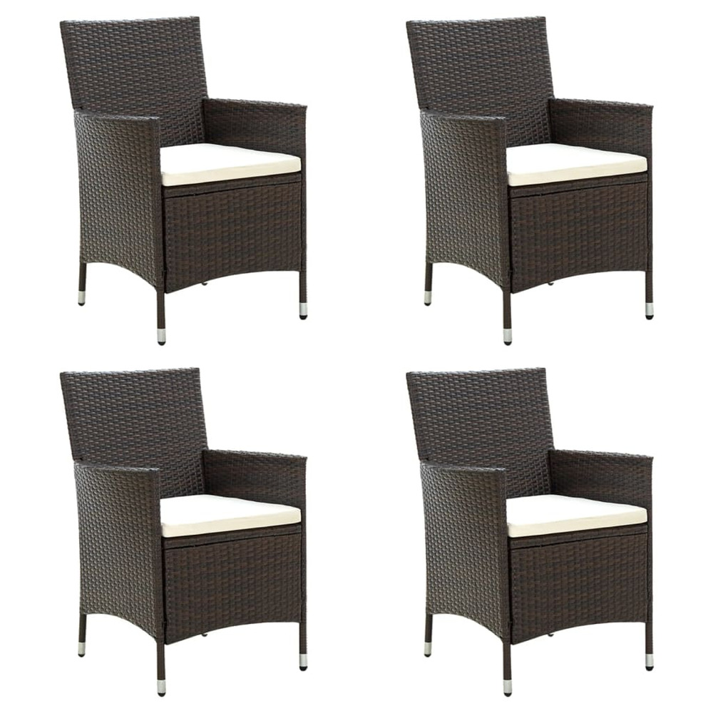 Chaises de jardin avec coussins lot de 4 résine tressée marron