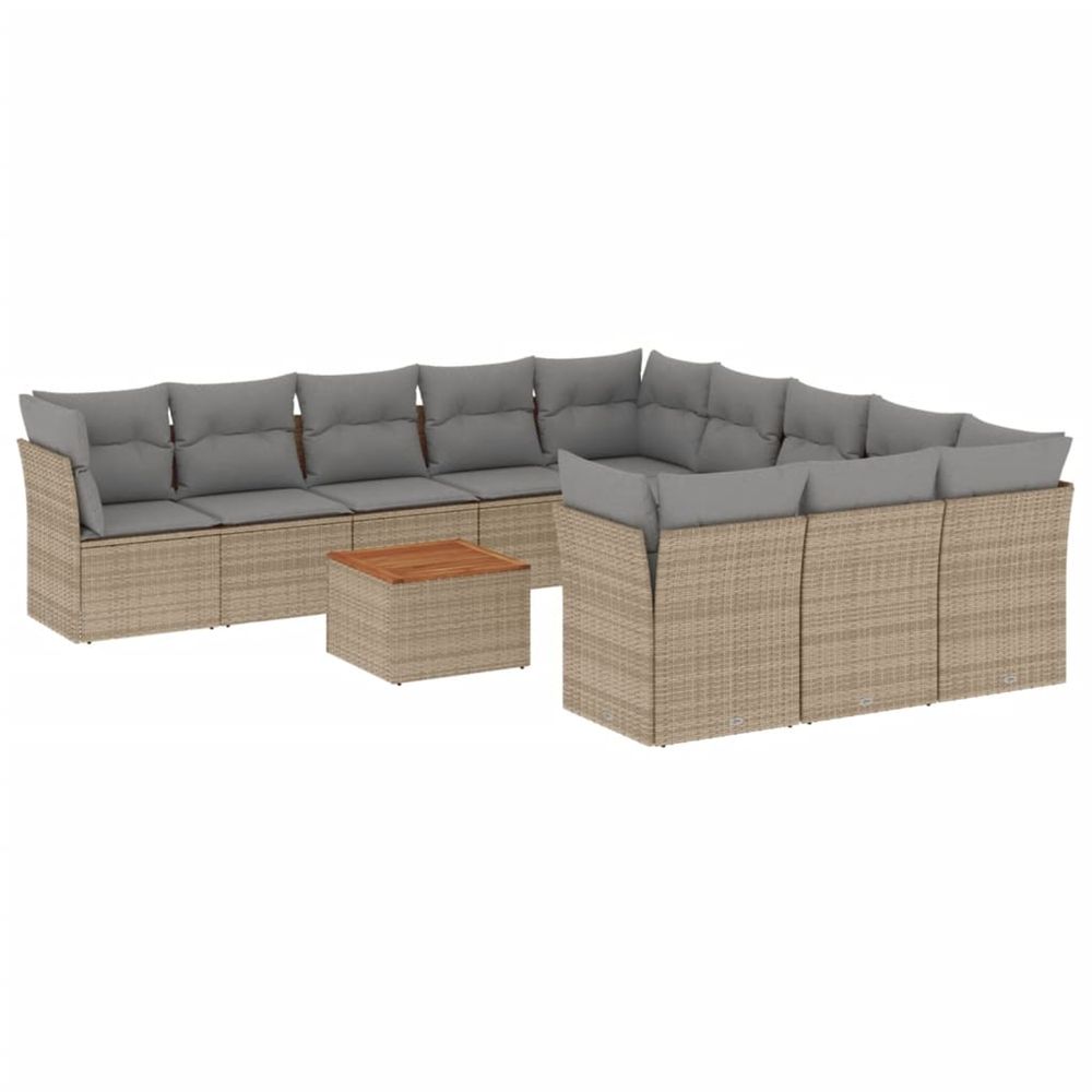 Salon de jardin avec coussins 12 pcs beige résine tressée