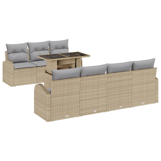 Ensemble de canapé de jardin 8 pièces avec coussins beige en rattan poly