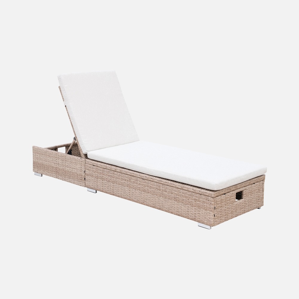 Bain de soleil résine tressée, coussins polyester, multi positions, olbia l195 x p65 x h32/97cm
