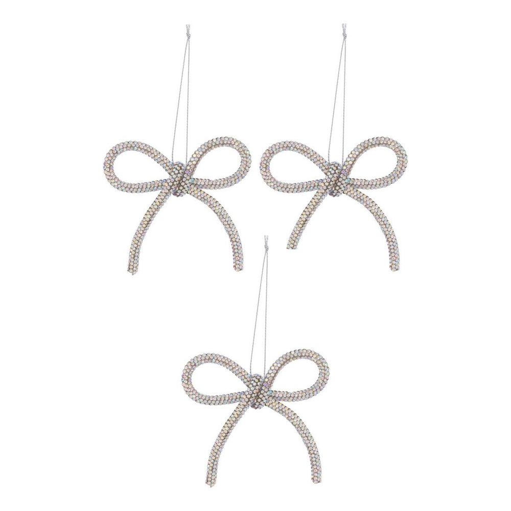 Lot de 3 suspensions de sapin nœud strass en métal 8 cm