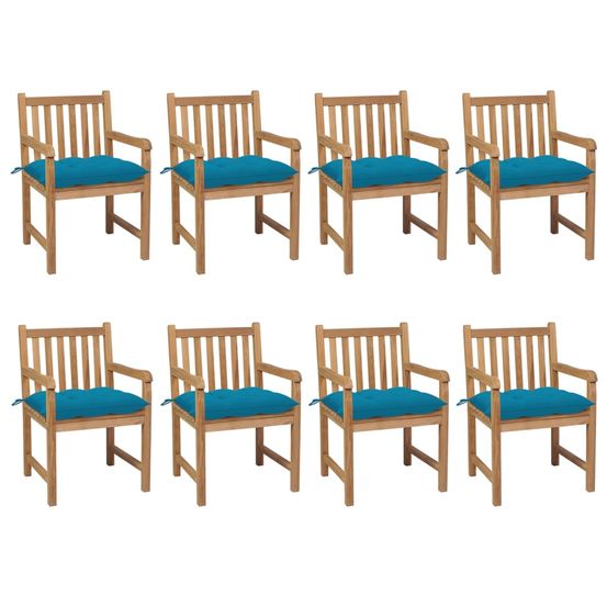 Chaises de jardin lot de 8 avec coussins bleu clair teck solide