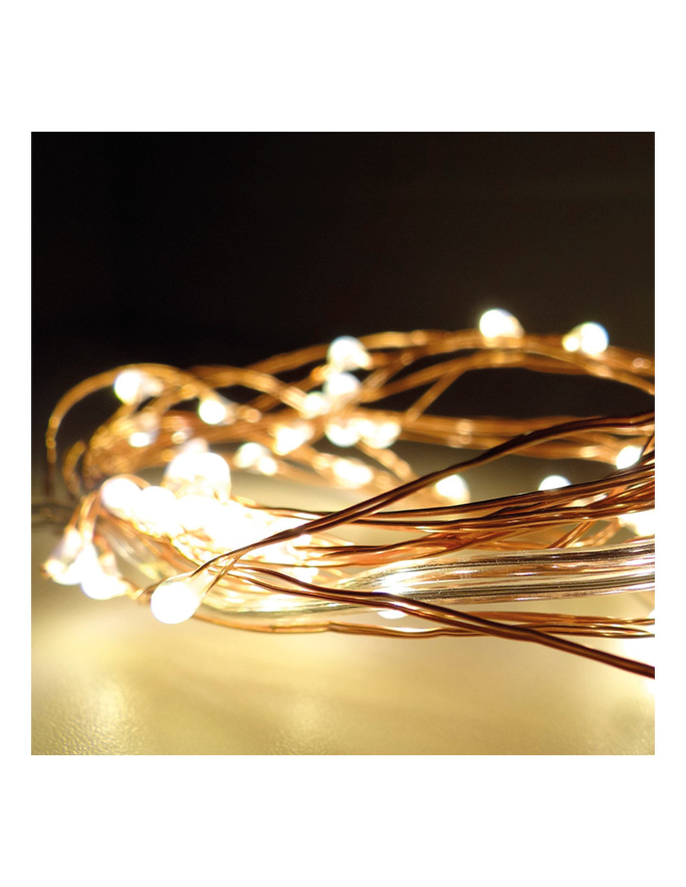 Guirlande à piles 40 leds blanc chaud câble cuivré 2,20m