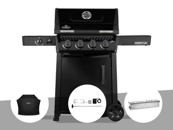Barbecue gaz freestyle 425 noir 4 brûleurs + 1 réchaud latéral + housse de prote