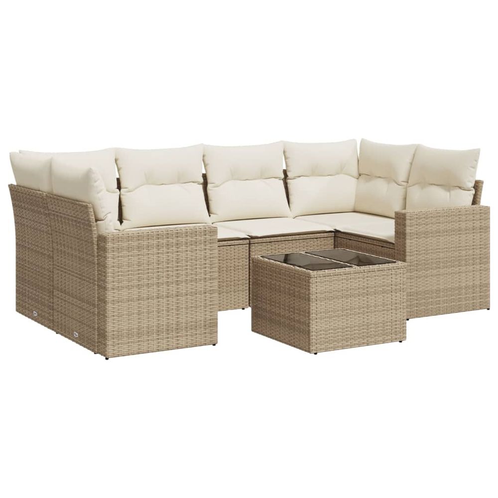 Salon de jardin avec coussins 7 pcs beige résine tressée