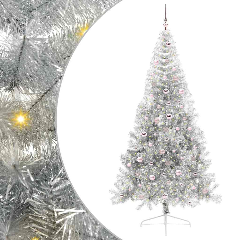 Sapin de noël artificiel pré-éclairé argent 240 cm pet