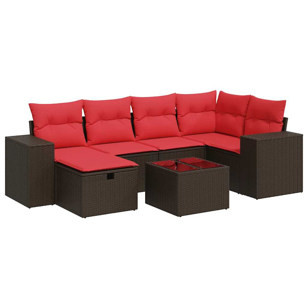 Salon de jardin avec coussins 7 pcs marron résine tressée