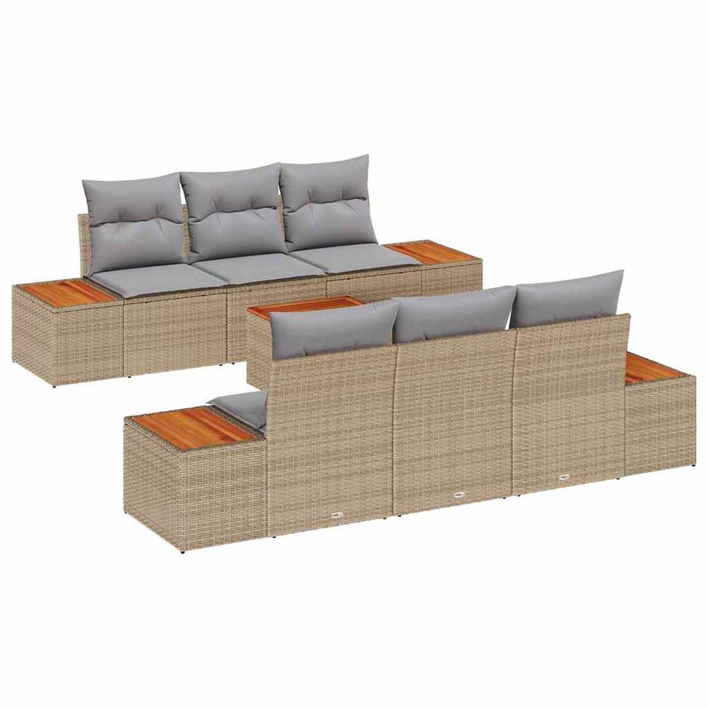 Ensemble de canapé de jardin 7 pc beige poly rotin