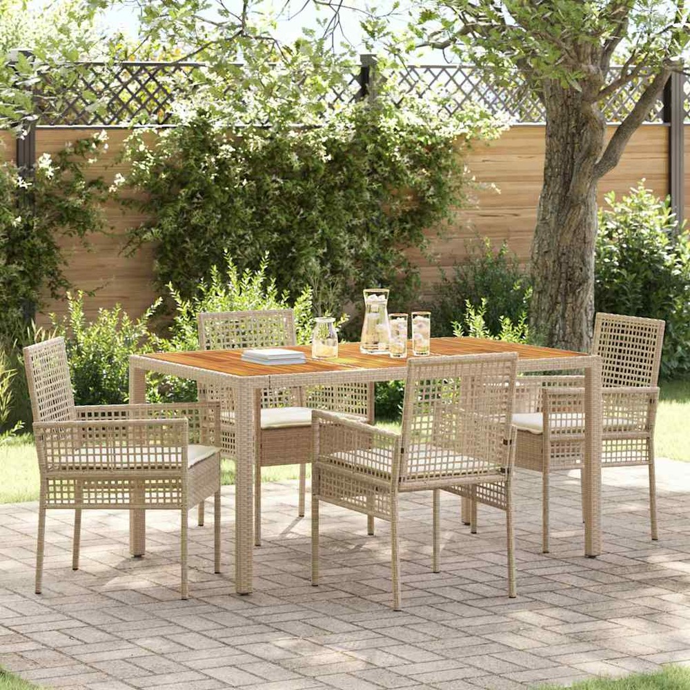 Ensemble de salle à manger pour jardin 5 pcs beige polyrotin