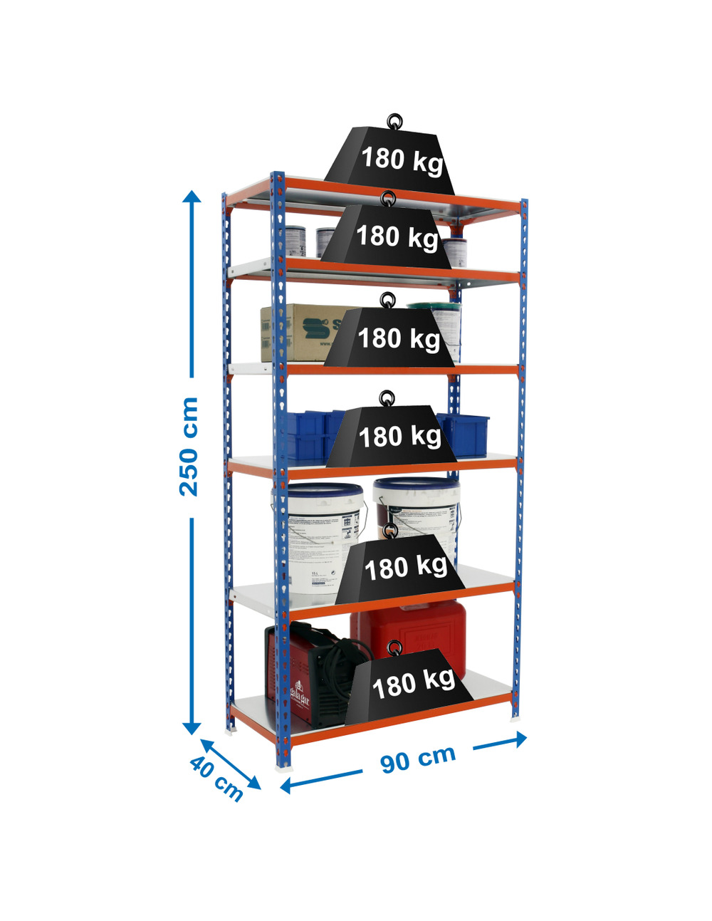 Etagère légère sans vis simonclick 6/400 bleu/orang/galva bleu/orange/galva 2500x900x400 - simonrack