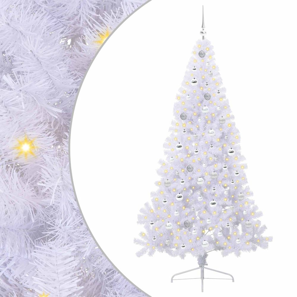 Sapin de noël artificiel avec 300 led blanc 210 cm pvc et acier
