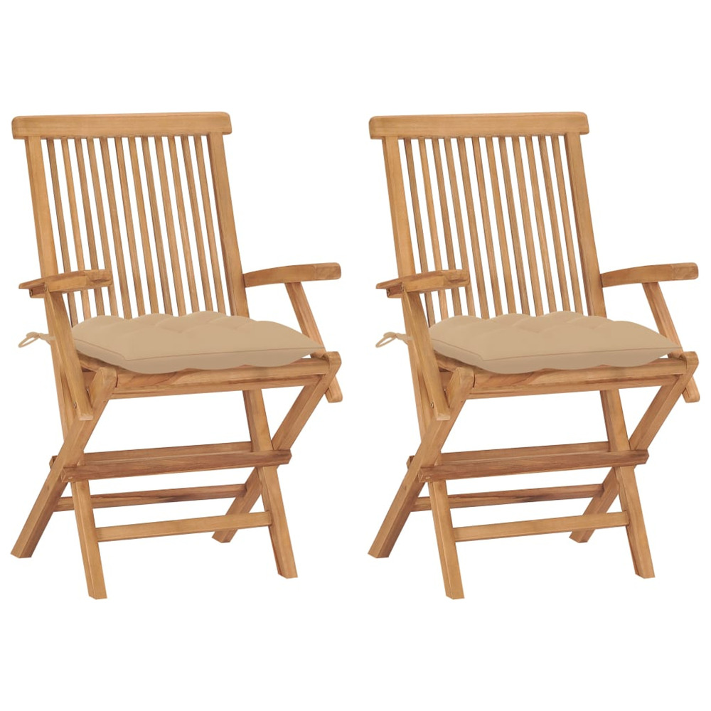 Chaises de jardin avec coussins beige lot de 2 bois teck massif