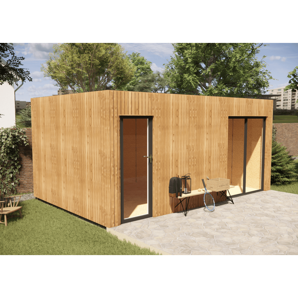 Bureau de jardin 4 saisons en bois 5,5 x 3,5 x 2,7 m / isolation re2020 avec plancher isolé