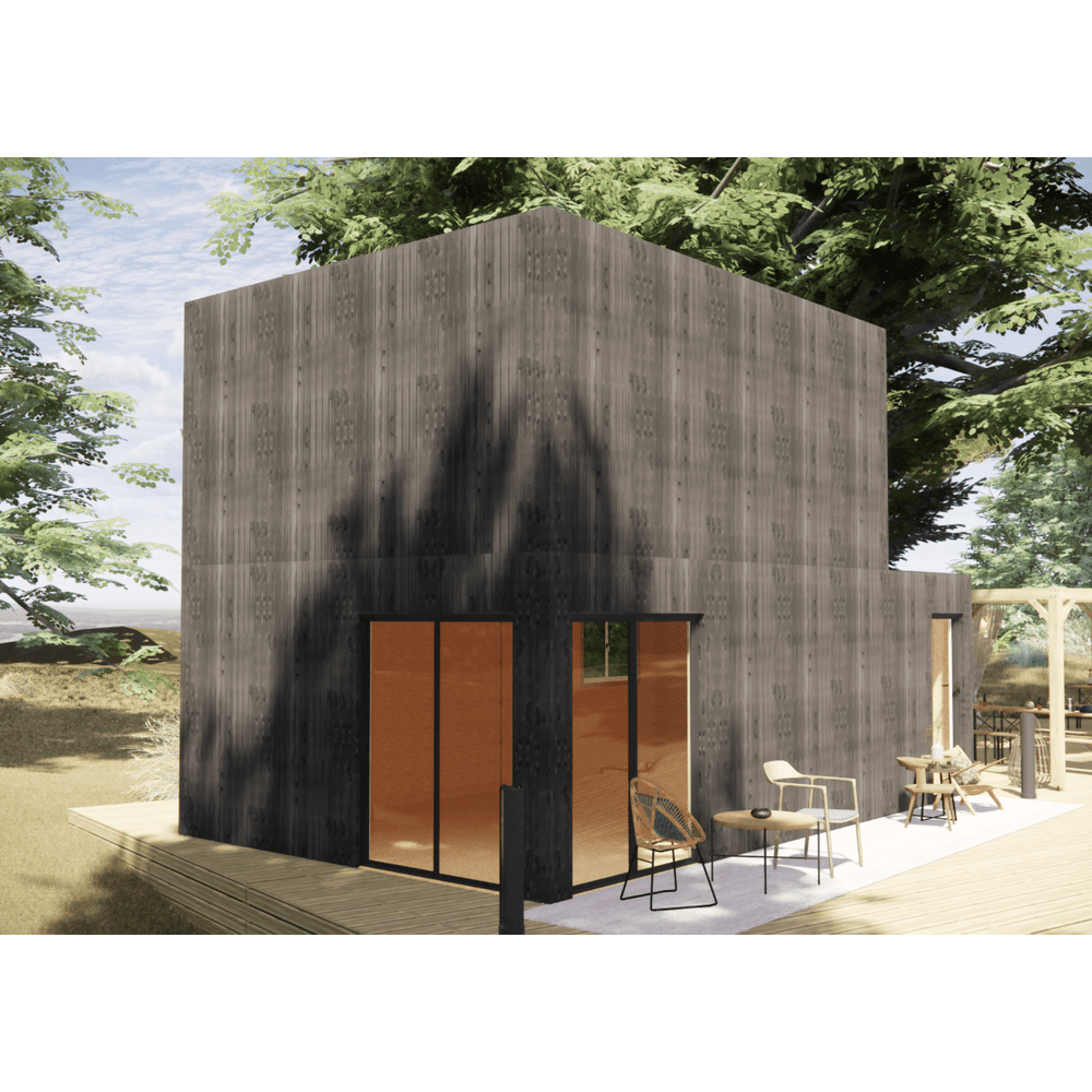 Studio de jardin re2020 en bois 7,7 x 4,6 x 2,7 m / isolation re2020 avec mezzanine et terrasse