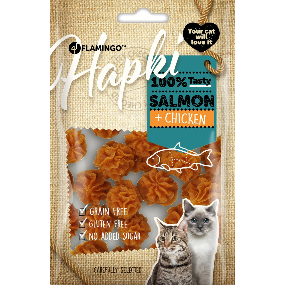 Friandises hapki cake avec saumon et avec poulet 50 g pour chat