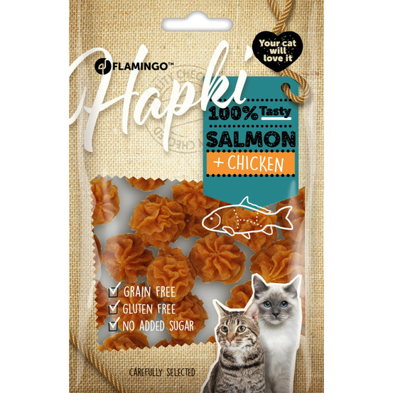 Friandises hapki cake avec saumon et avec poulet 50 g pour chat