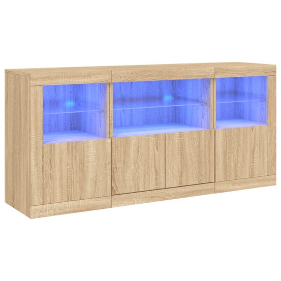 Buffet bahut commode armoire meuble de rangement organisateur cuisine salle de séjour salon avec lumières led sonoma 142,5 x
