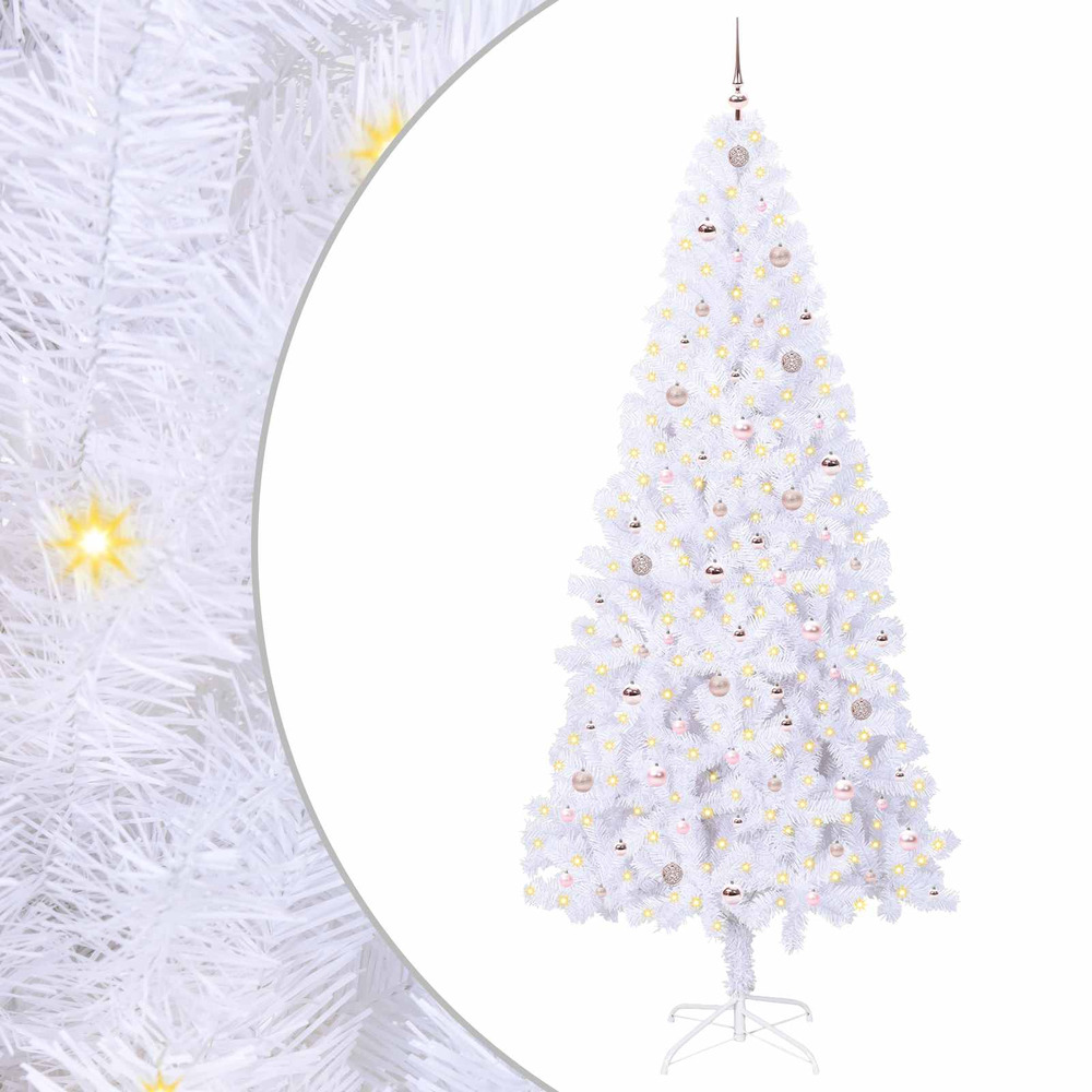 Sapin de noël artificiel avec 300 led blanc 240 cm pvc et acier