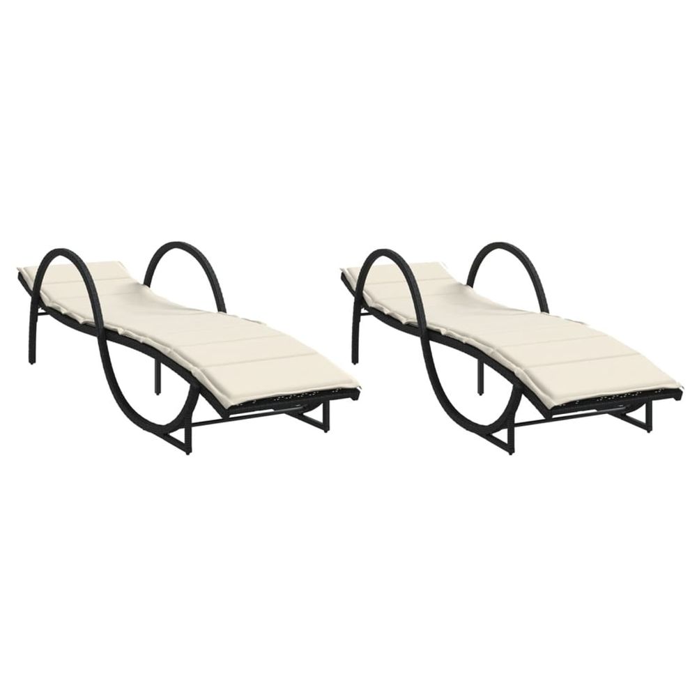 Chaises longues lot de 2 avec coussins noir résine tressée