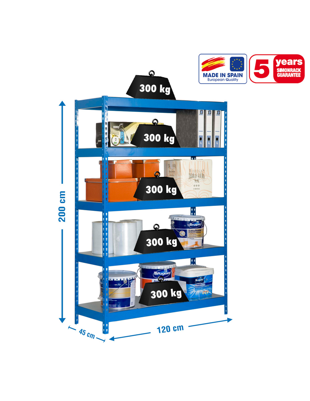 Etagère sans vis bricoforte 1204-5 metal bleu/galva bleu/galva 2000x1200x450 - simonrack