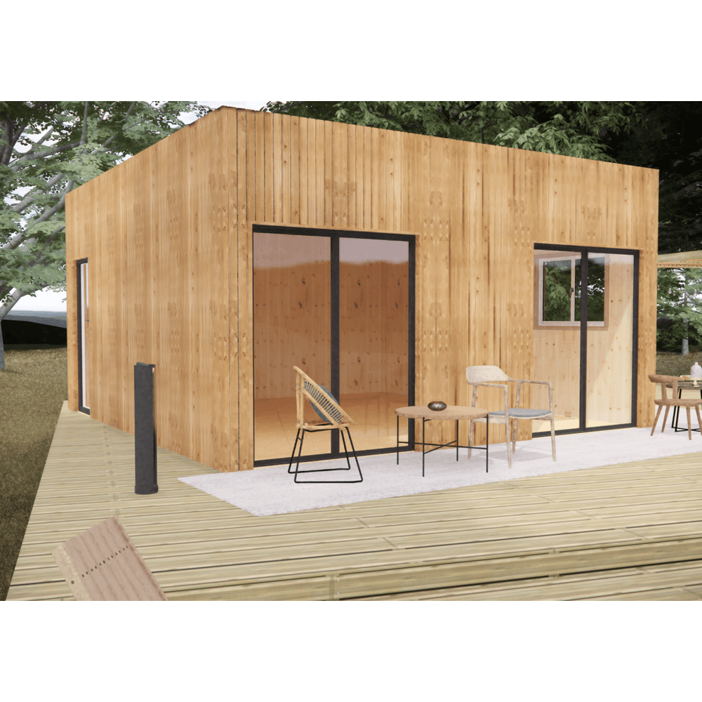 Studio de jardin 4 saisons en bois 5,5 x 5,7 x 3,2 m / isolation re2020 avec plancher isolé / menuiseries alu k-line