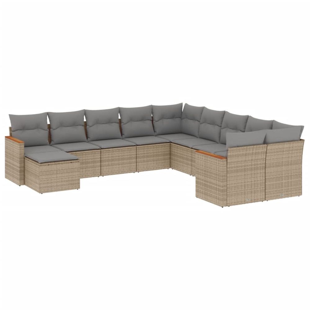 Salon de jardin et coussins 11 pcs mélange beige résine tressée