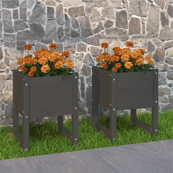 Jardinières 2 pcs gris 40x40x52,5 cm bois massif de pin