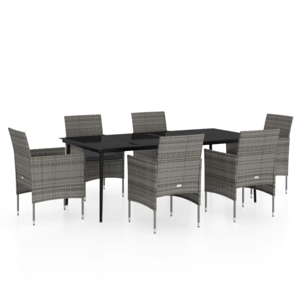 Ensemble à manger de jardin coussins 7pcs gris et noir