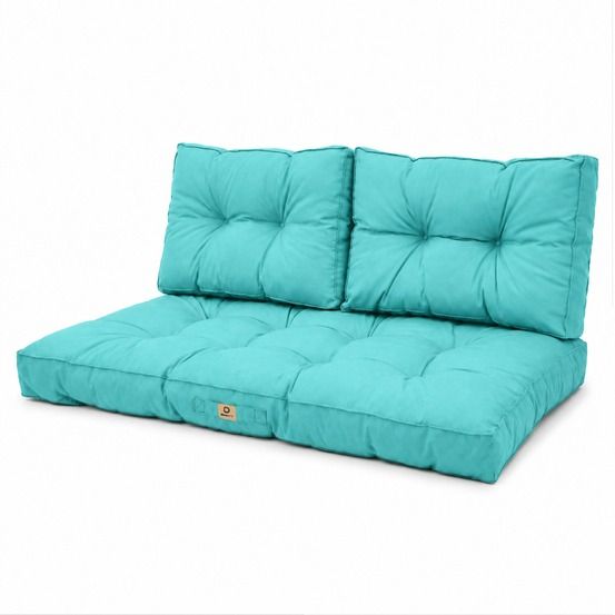 Coussins pour salon de jardin capitonné 100x50cm bleu caraïbes