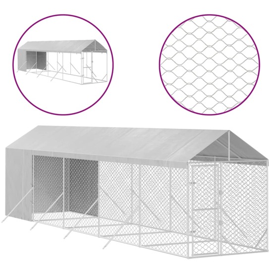 Chenil d'extérieur pour chiens avec toit argenté 2x10x2,5 m