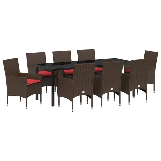 Ensemble table et chaises avec coussin 9 pcs marron rotin pe