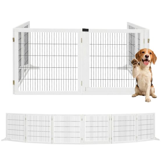 Barrière de sécurité bois pour chiens 6 panneaux pliables 432x70cm blanc
