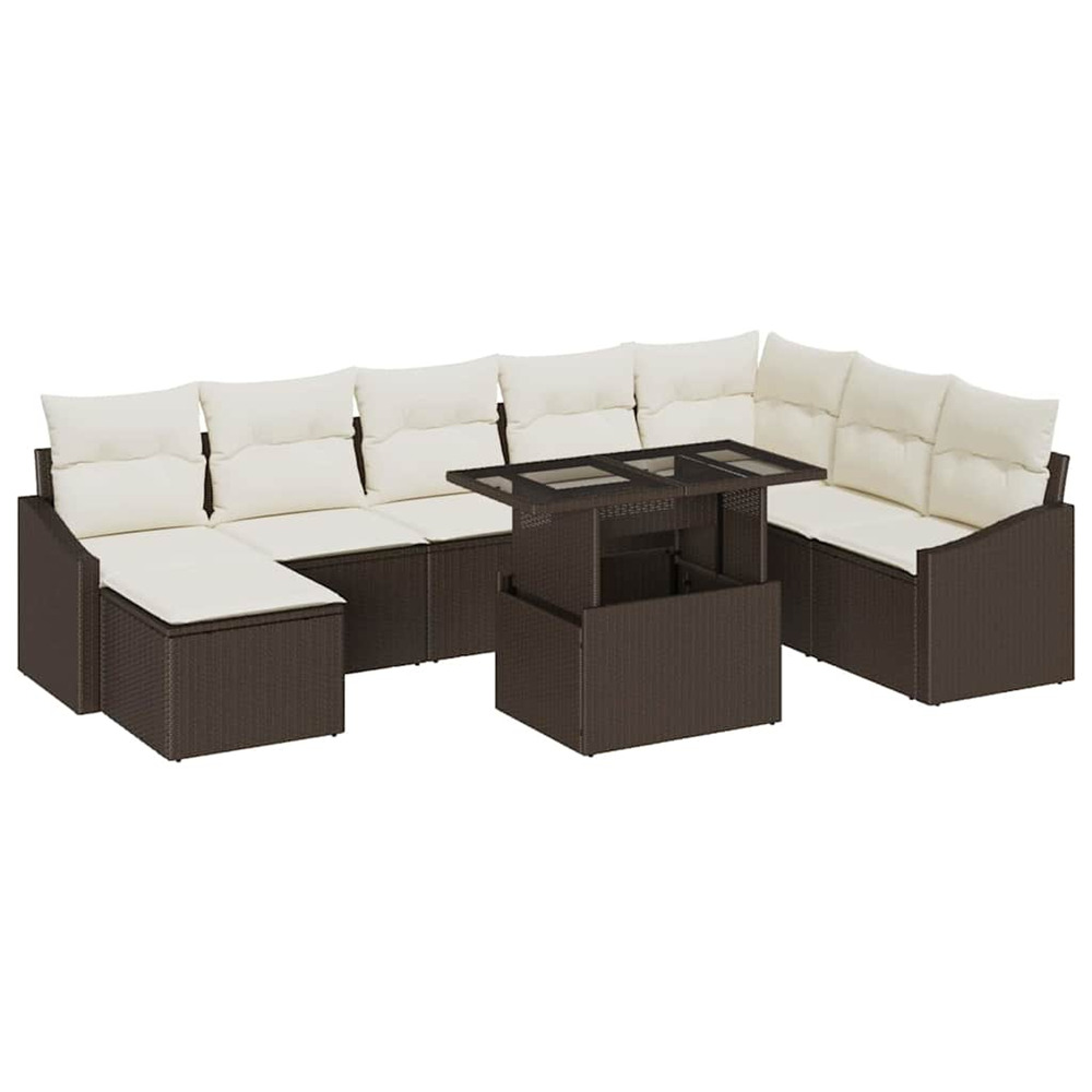 Ensemble de canapé de jardin avec coussin 9 pcs marron et crème