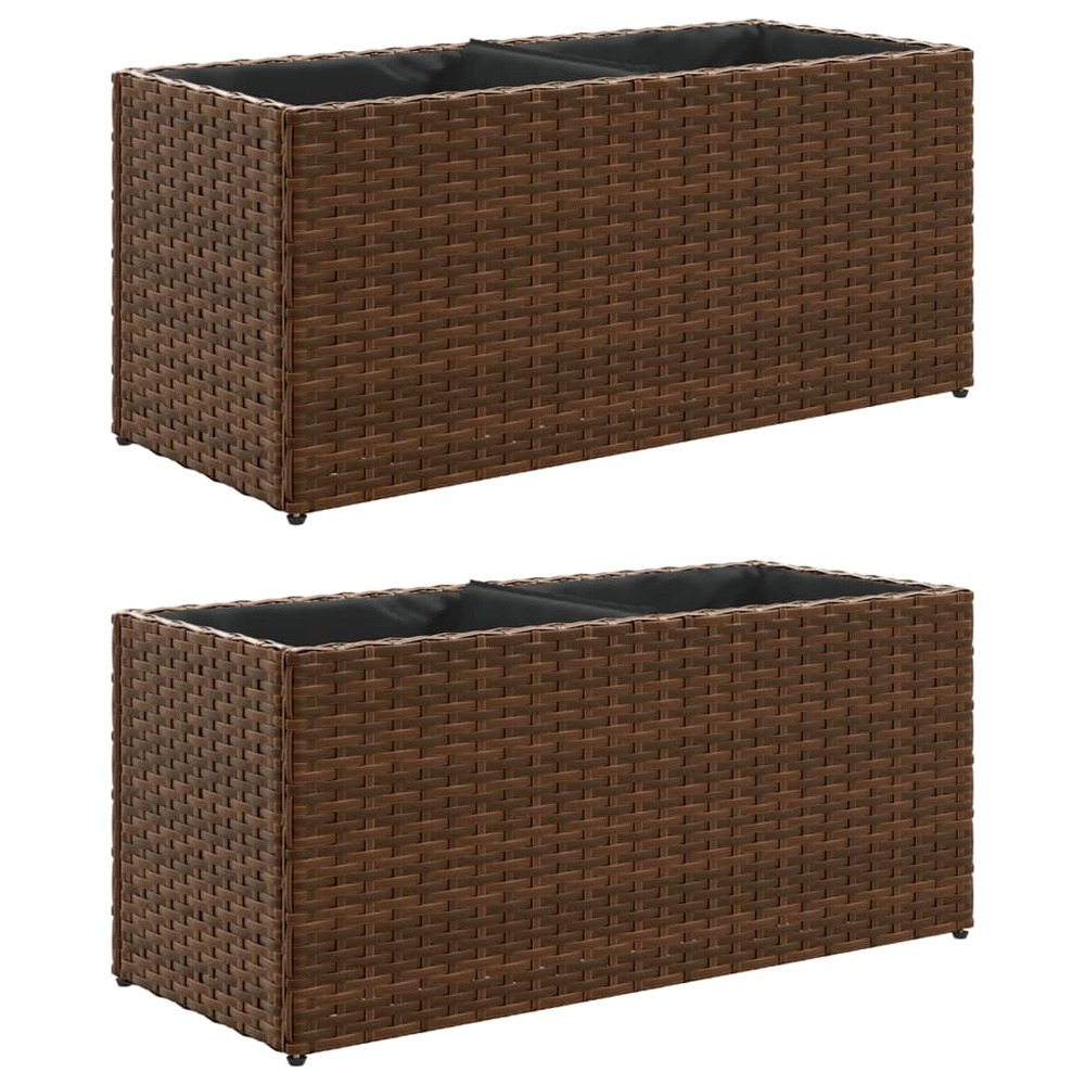Jardinière bac lit surélevé plantes fleurs jardin terrasses avec 2 pots lot de 2 72 x 30 x 32 cm résine tressée marron 02_003
