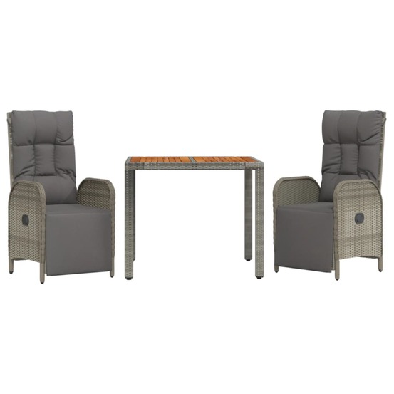 Ensemble de salle à manger de jardin meuble extérieur 3 pièces avec coussins gris