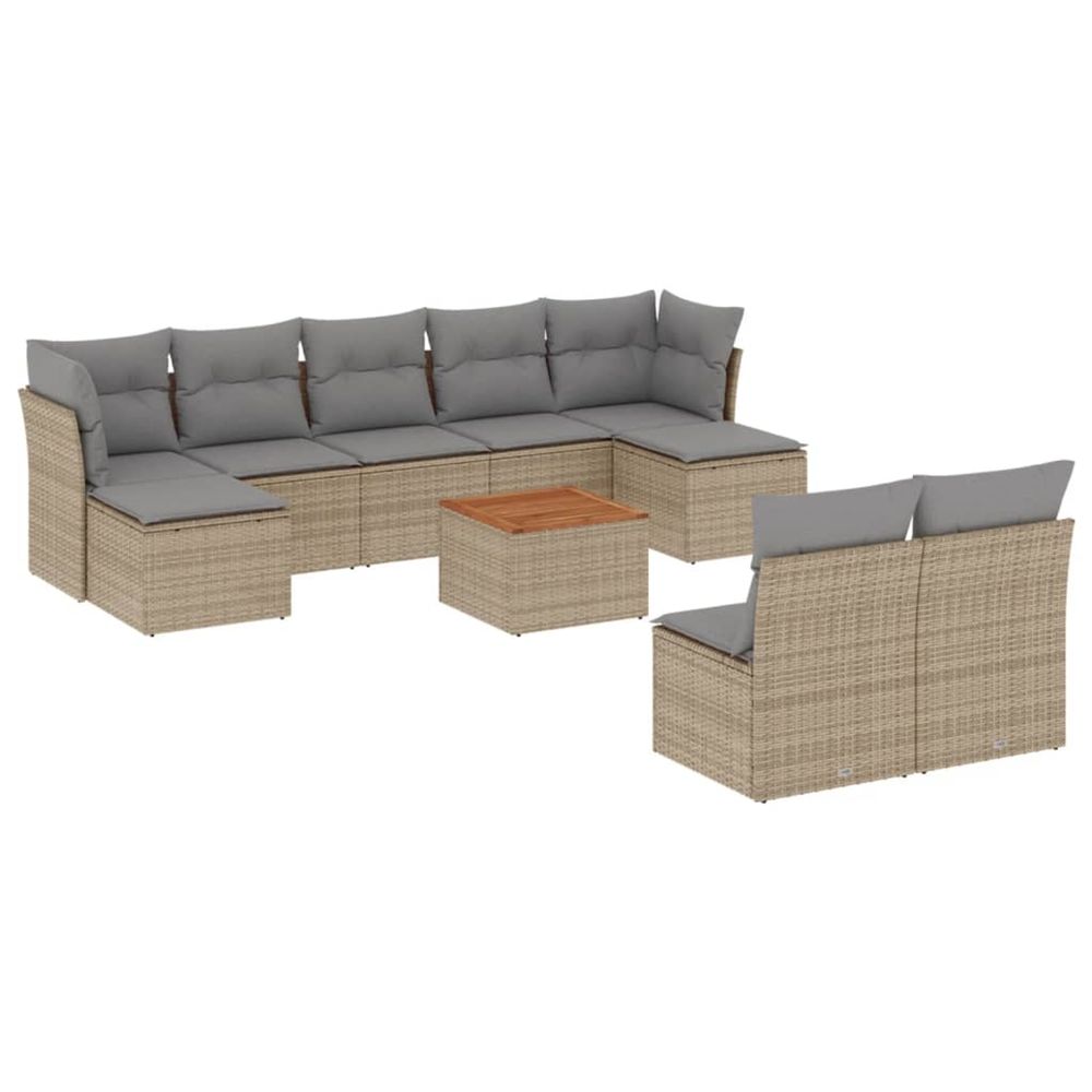 Salon de jardin avec coussins 10 pcs beige résine tressée
