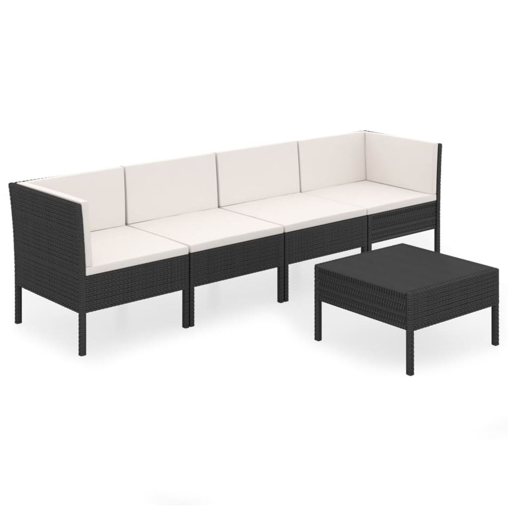 Salon de jardin 5 pcs avec coussins résine tressée noir