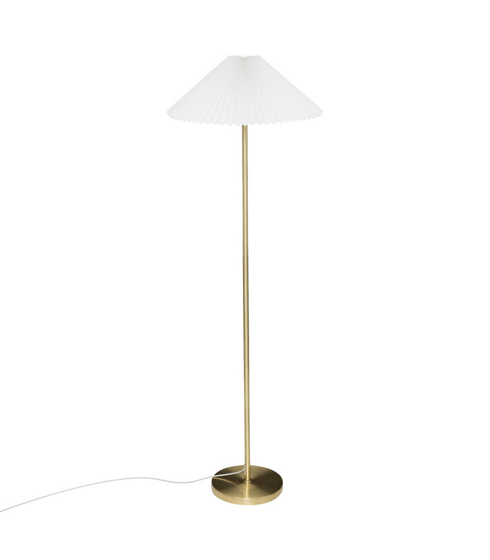 Lampadaire en métal doré et abat-jour en coton plissé h 150 cm