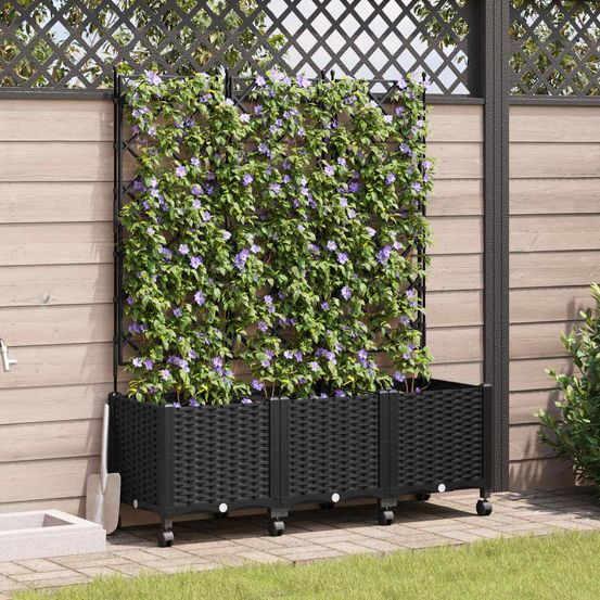 Lot 3 bacs de jardin treillis polypropylène extérieur support plantes grimpantes noir