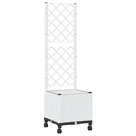 Bac de jardin avec treillis et roues blanc 40 x 40 x 146 cm pp