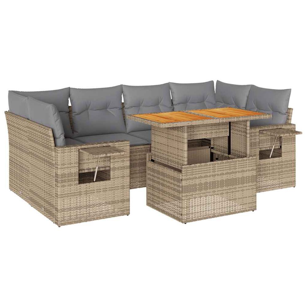 Salon de jardin avec coussins 7 pcs beige résine tressée