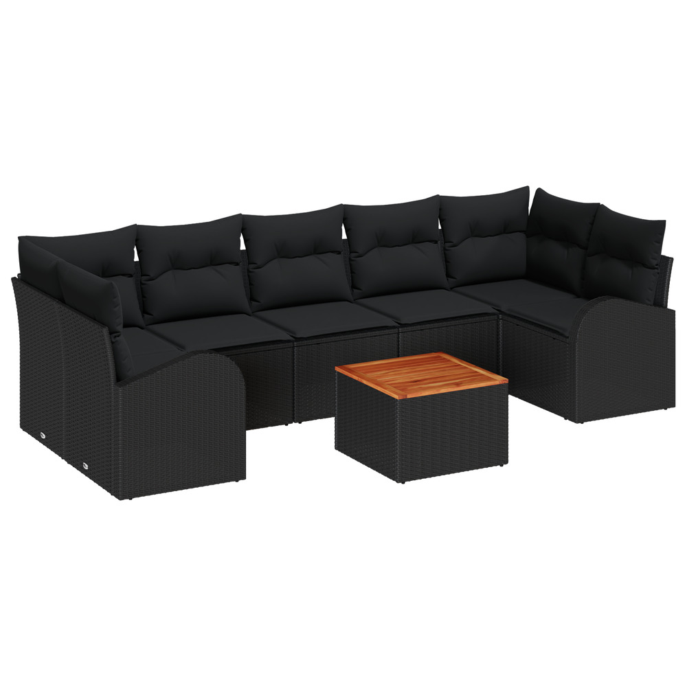 Ensemble de canapé de jardin 8 pièces avec coussins noir poly rattan acacia