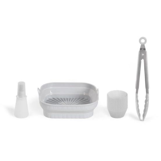 Set de 4 accessoires pour friteuse sans huile - - men428 - 1 moule 2 en 1 pliable - 1 set de 12 moules - 1 pinceau - 1 pin