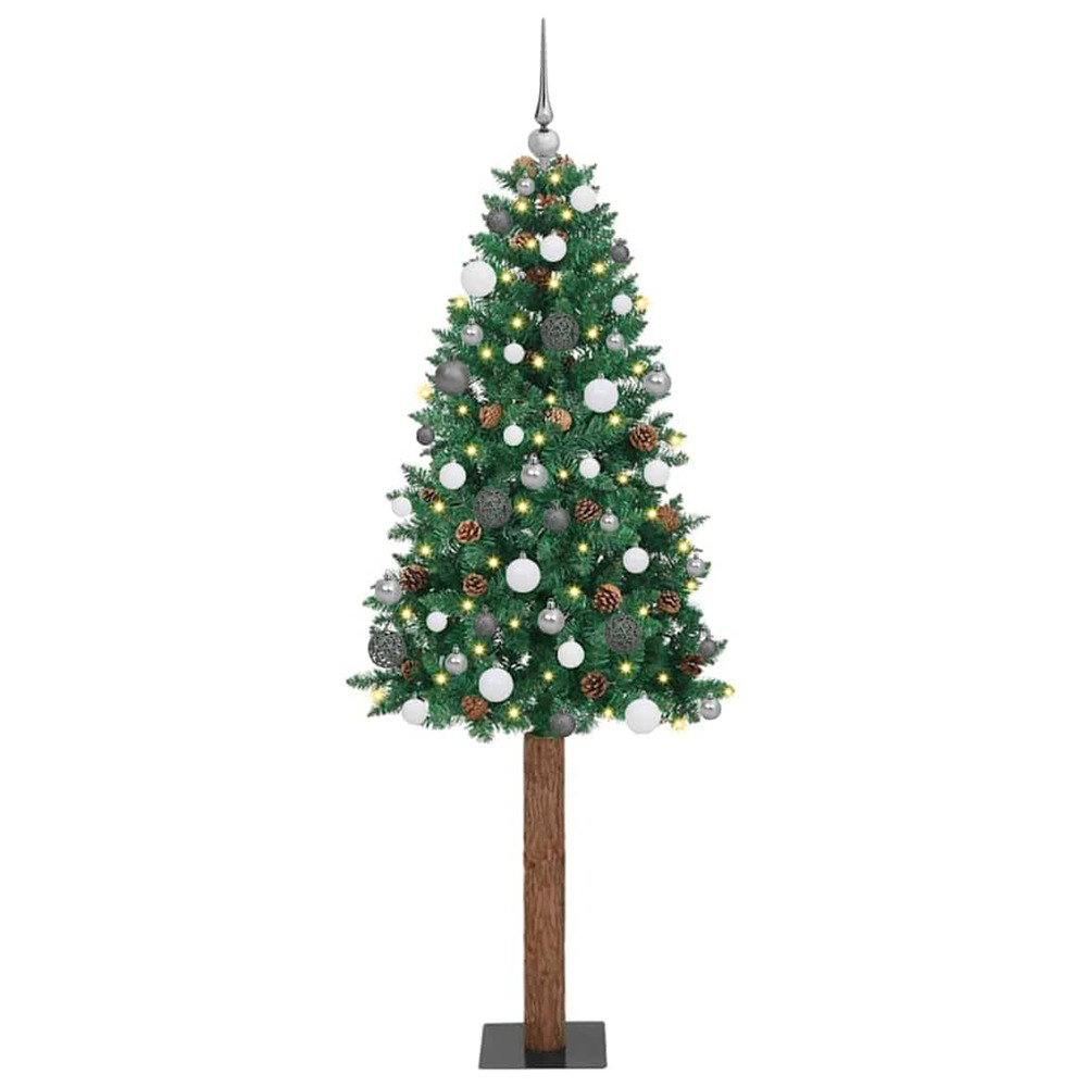 Sapin de noël mince vert 210 cm pvc et bois de pin massif