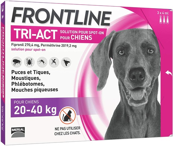 Tri-act chien anti-puces et anti-tiques chien 3 pipettes de 20 à 40kg l